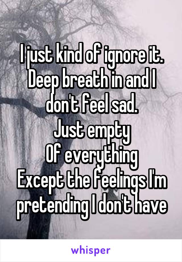 I just kind of ignore it.
Deep breath in and I don't feel sad.
Just empty
Of everything
Except the feelings I'm pretending I don't have