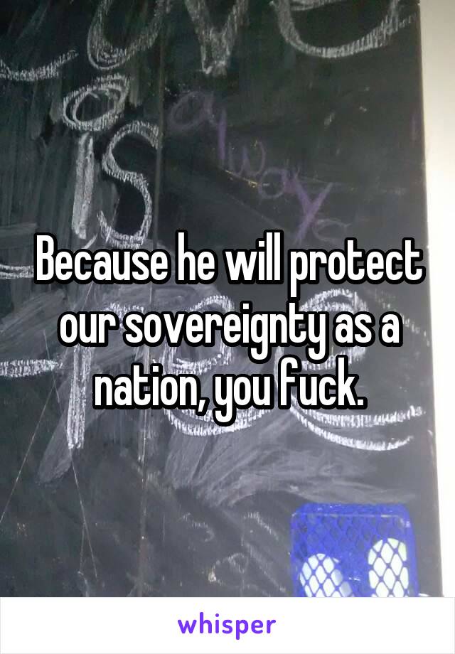 Because he will protect our sovereignty as a nation, you fuck.
