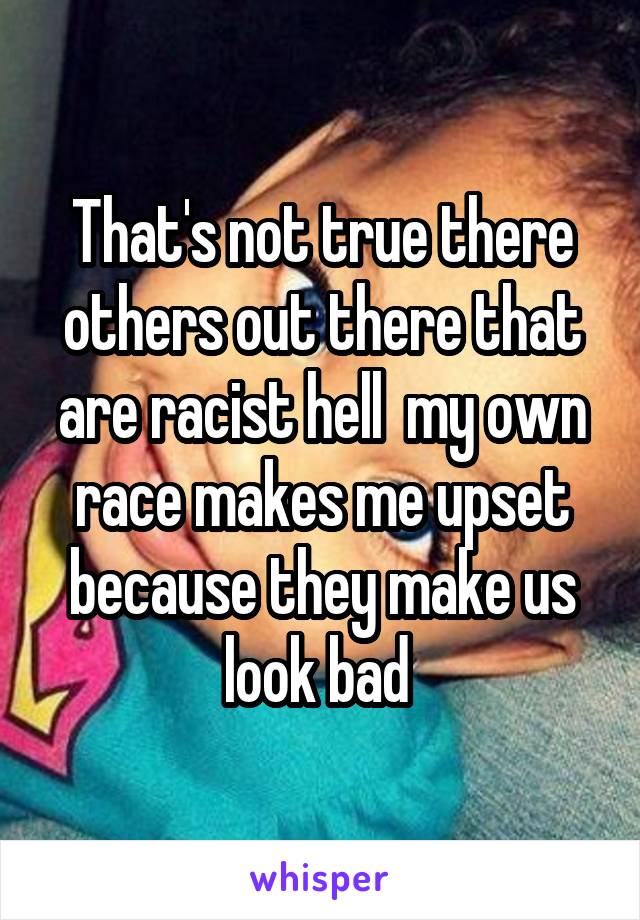 That's not true there others out there that are racist hell  my own race makes me upset because they make us look bad 