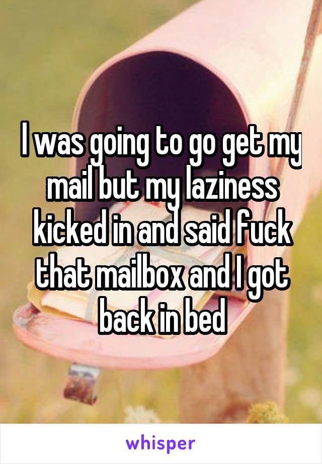 I was going to go get my mail but my laziness kicked in and said fuck that mailbox and I got back in bed