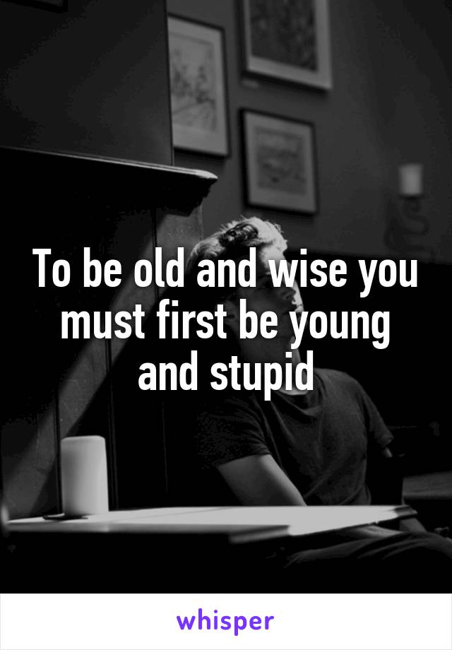 To be old and wise you must first be young and stupid