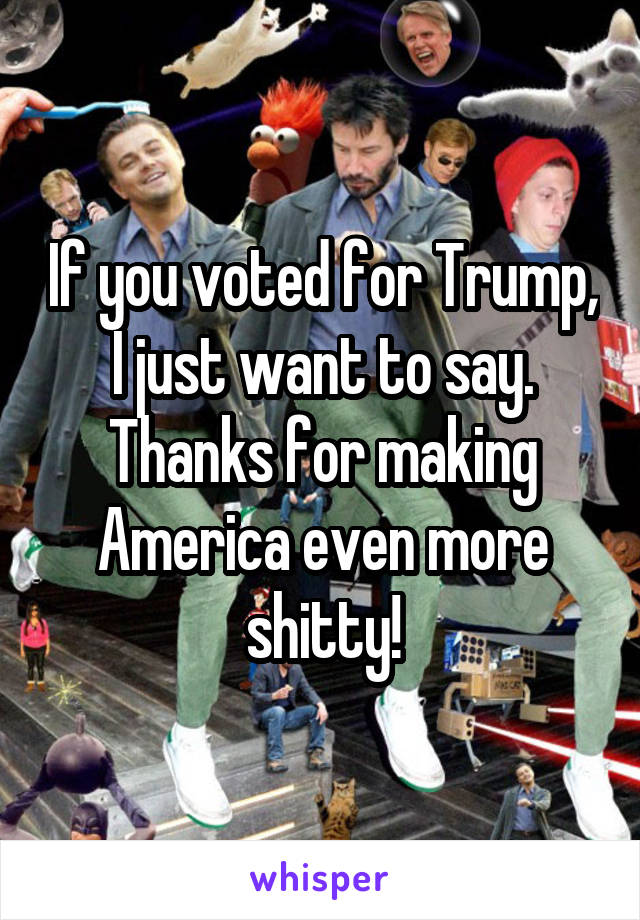 If you voted for Trump, I just want to say. Thanks for making America even more shitty!
