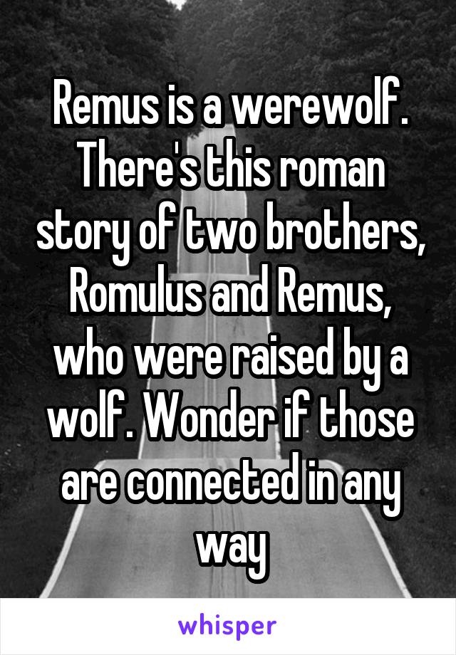 Remus is a werewolf. There's this roman story of two brothers, Romulus and Remus, who were raised by a wolf. Wonder if those are connected in any way