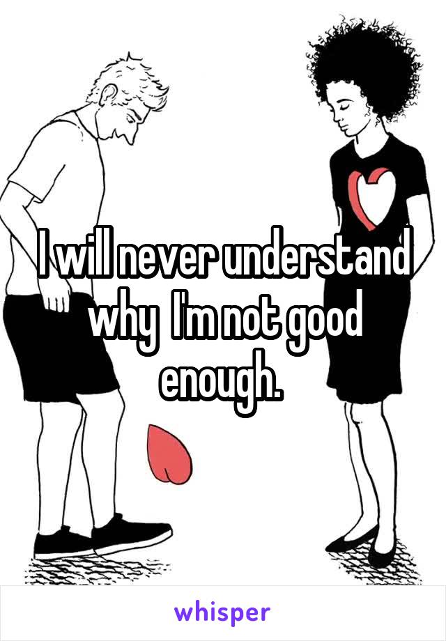 I will never understand why  I'm not good enough. 
