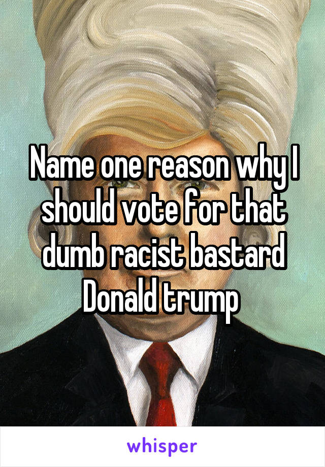 Name one reason why I should vote for that dumb racist bastard Donald trump 