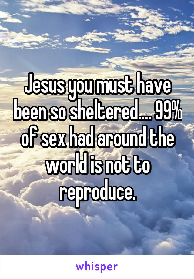 Jesus you must have been so sheltered.... 99% of sex had around the world is not to reproduce.