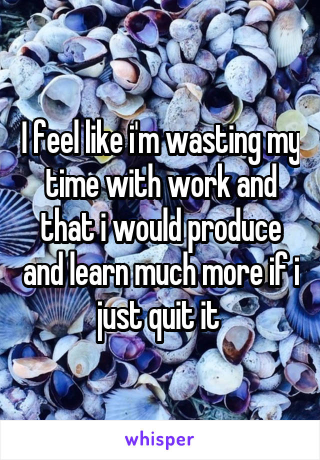 I feel like i'm wasting my time with work and that i would produce and learn much more if i just quit it 