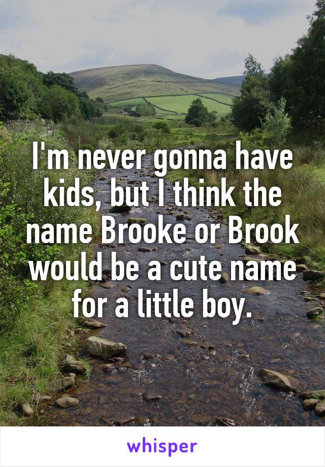 I'm never gonna have kids, but I think the name Brooke or Brook would be a cute name for a little boy.