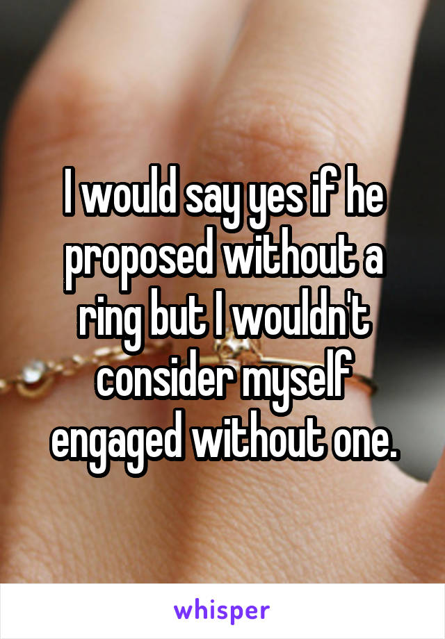 I would say yes if he proposed without a ring but I wouldn't consider myself engaged without one.