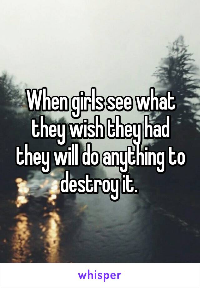 When girls see what they wish they had they will do anything to destroy it. 