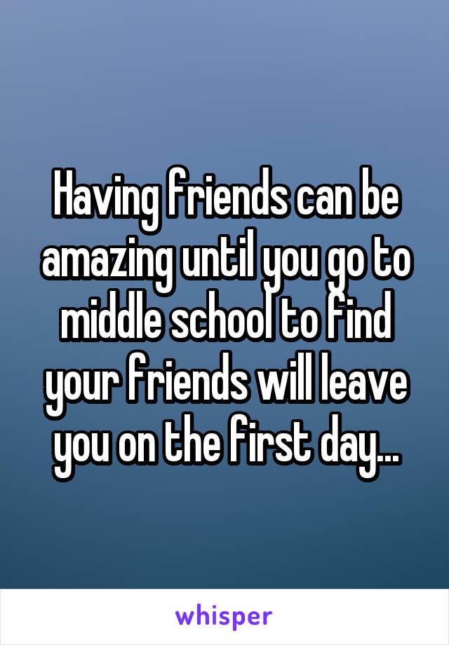 Having friends can be amazing until you go to middle school to find your friends will leave you on the first day...
