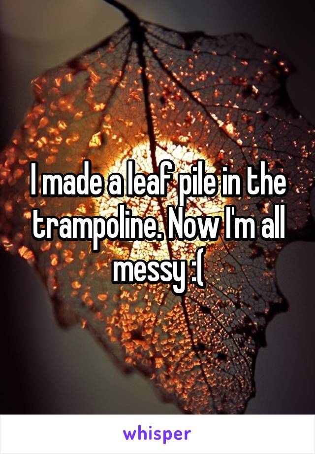 I made a leaf pile in the trampoline. Now I'm all messy :(