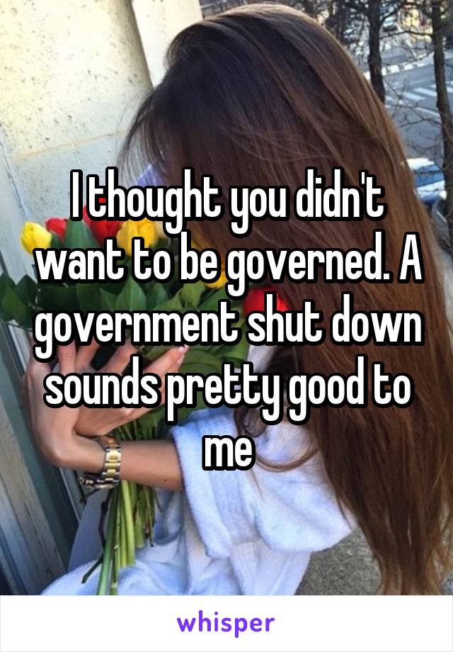 I thought you didn't want to be governed. A government shut down sounds pretty good to me