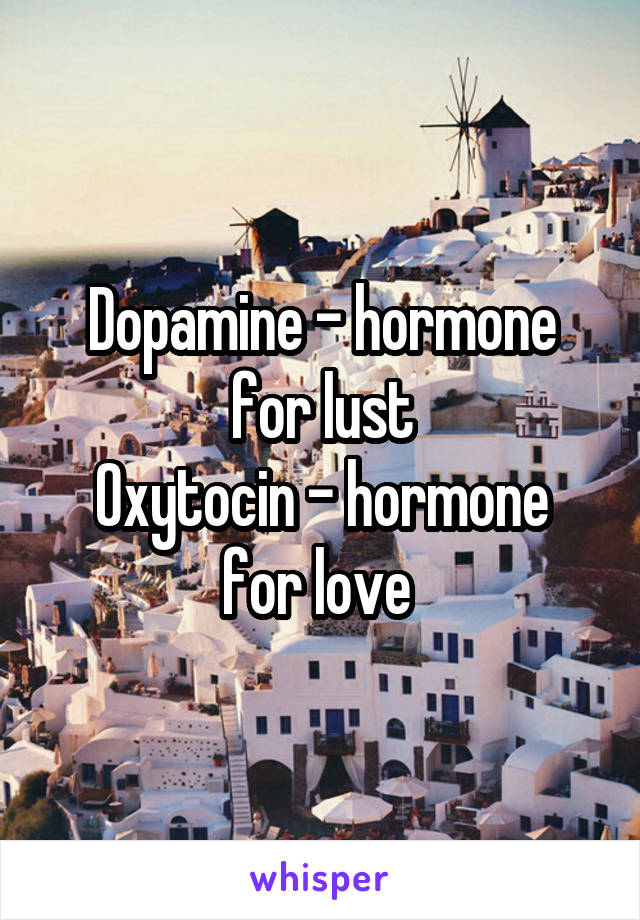 Dopamine - hormone for lust
Oxytocin - hormone for love 
