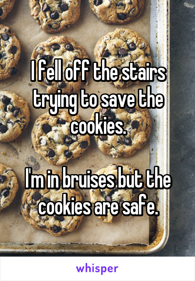 I fell off the stairs trying to save the cookies.

I'm in bruises but the cookies are safe.