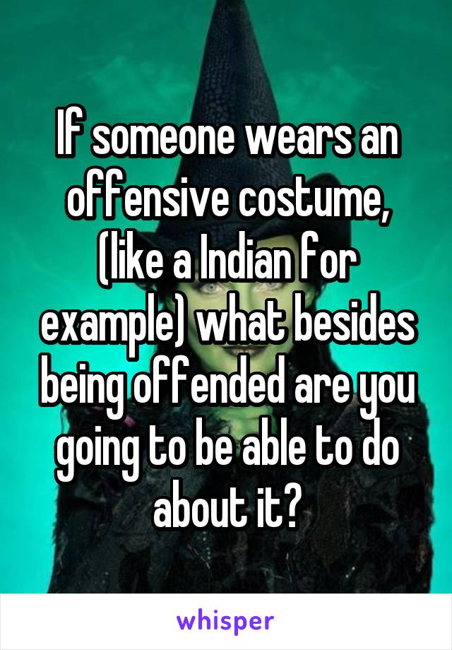 If someone wears an offensive costume, (like a Indian for example) what besides being offended are you going to be able to do about it?