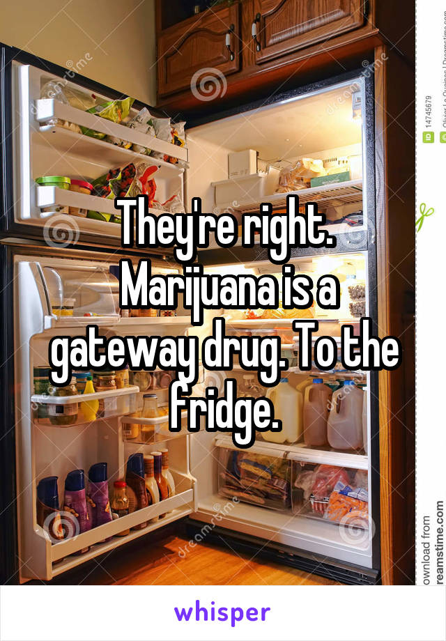 They're right.
 Marijuana is a gateway drug. To the fridge.