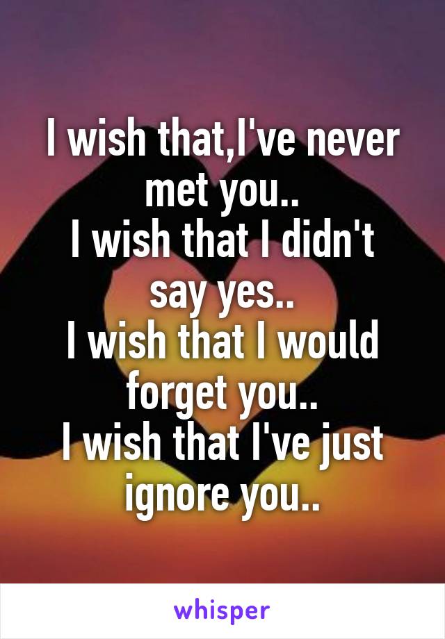 I wish that,I've never met you..
I wish that I didn't say yes..
I wish that I would forget you..
I wish that I've just ignore you..