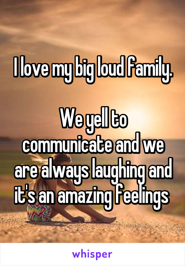 I love my big loud family. 
We yell to communicate and we are always laughing and it's an amazing feelings 