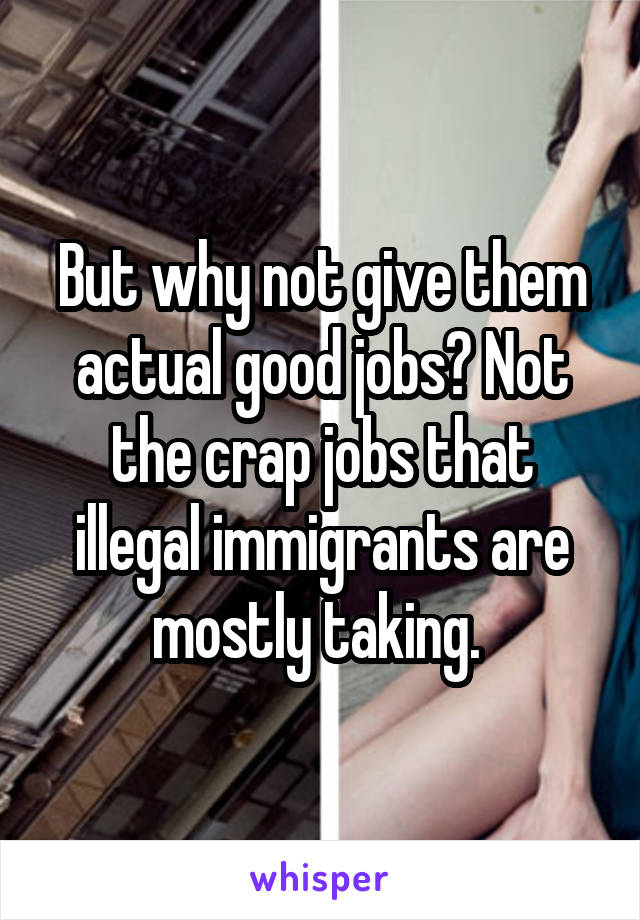 But why not give them actual good jobs? Not the crap jobs that illegal immigrants are mostly taking. 