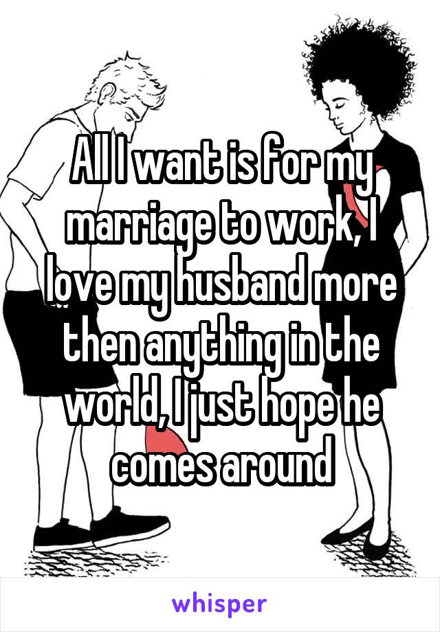 All I want is for my marriage to work, I love my husband more then anything in the world, I just hope he comes around
