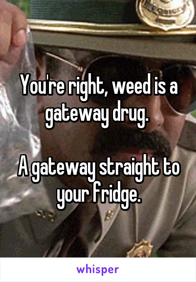 You're right, weed is a gateway drug. 

A gateway straight to your fridge.