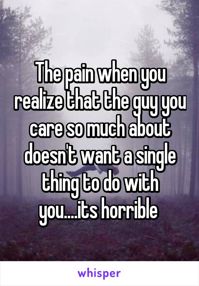 The pain when you realize that the guy you care so much about doesn't want a single thing to do with you....its horrible 