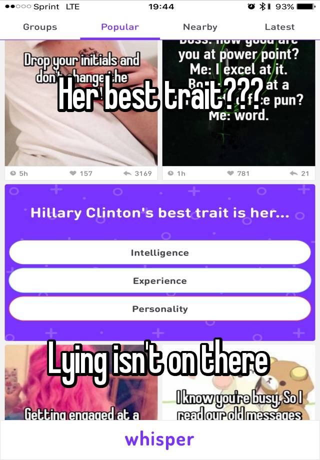 Her best trait???





Lying isn't on there 