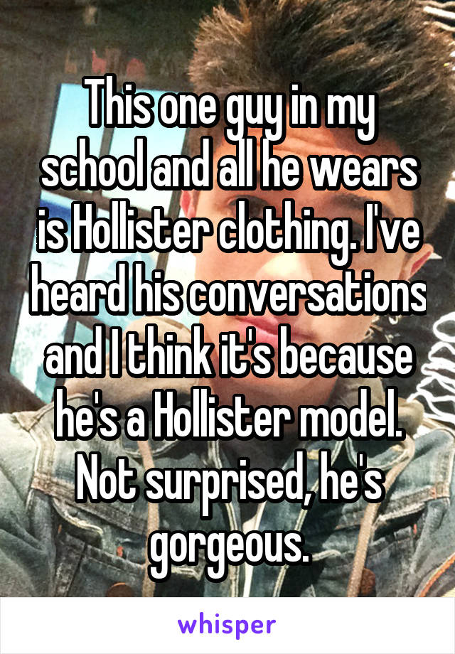This one guy in my school and all he wears is Hollister clothing. I've heard his conversations and I think it's because he's a Hollister model. Not surprised, he's gorgeous.