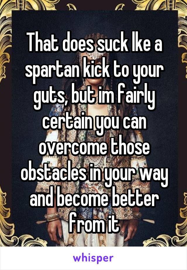 That does suck lke a spartan kick to your guts, but im fairly certain you can overcome those obstacles in your way and become better from it