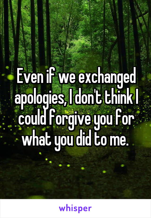 Even if we exchanged apologies, I don't think I could forgive you for what you did to me. 