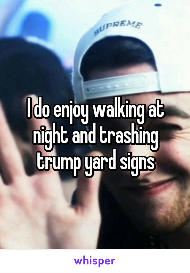 I do enjoy walking at night and trashing trump yard signs