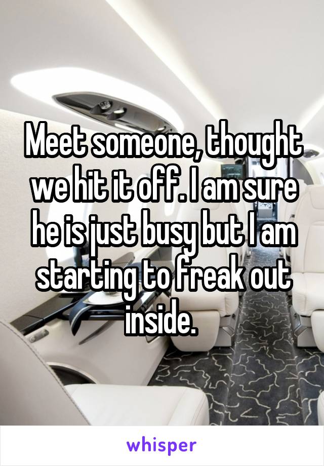 Meet someone, thought we hit it off. I am sure he is just busy but I am starting to freak out inside. 