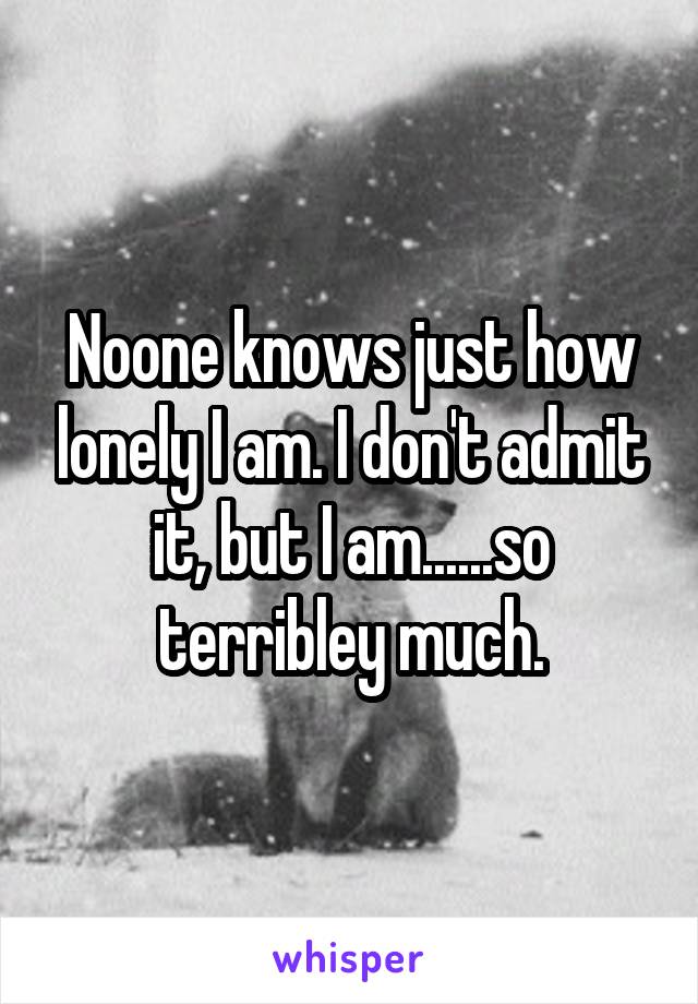 Noone knows just how lonely I am. I don't admit it, but I am......so terribley much.