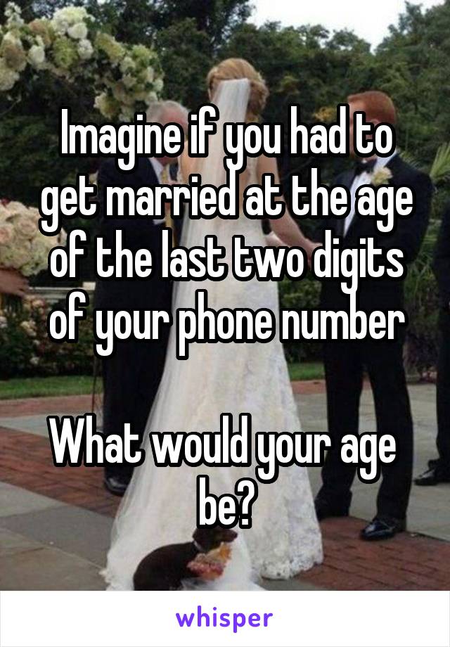 Imagine if you had to get married at the age of the last two digits of your phone number

What would your age 
be?
