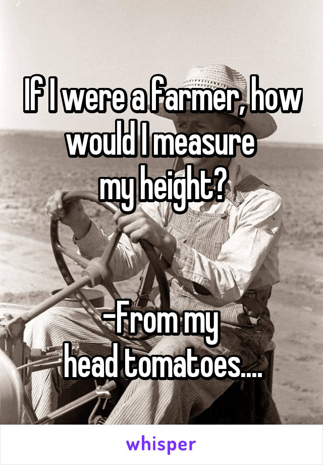If I were a farmer, how would I measure 
my height?


-From my 
head tomatoes....