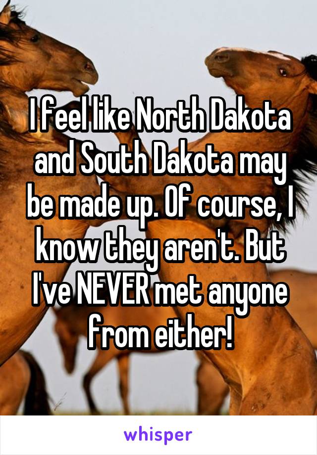 I feel like North Dakota and South Dakota may be made up. Of course, I know they aren't. But I've NEVER met anyone from either!