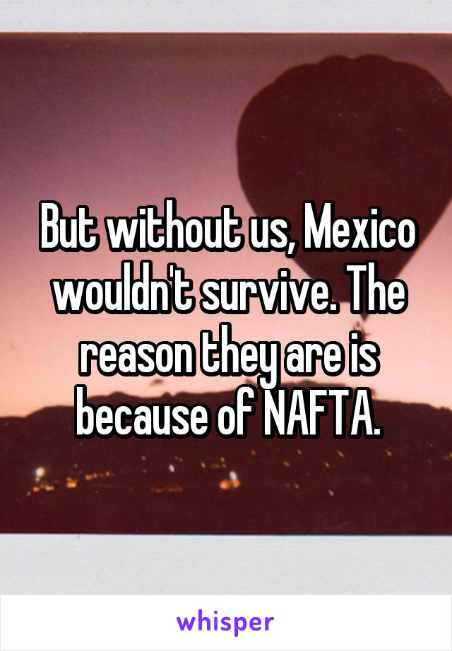 But without us, Mexico wouldn't survive. The reason they are is because of NAFTA.