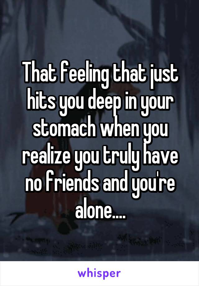 That feeling that just hits you deep in your stomach when you realize you truly have no friends and you're alone....