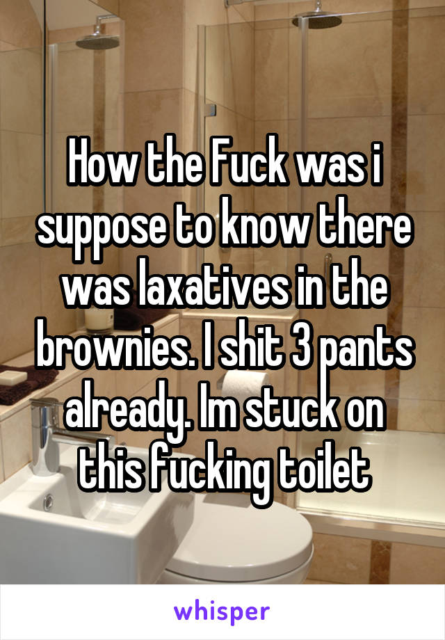 How the Fuck was i suppose to know there was laxatives in the brownies. I shit 3 pants already. Im stuck on this fucking toilet