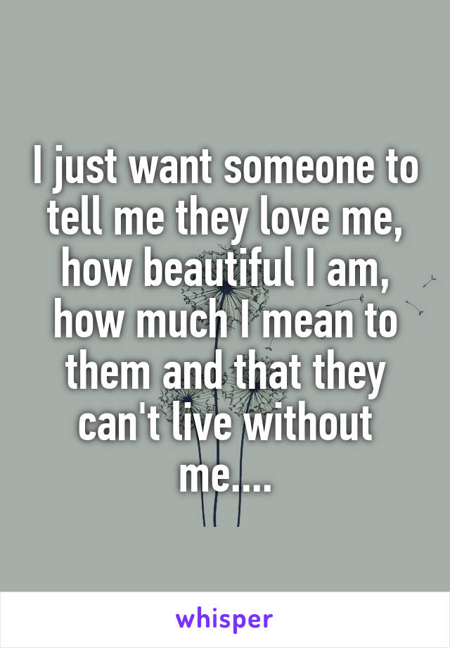 I just want someone to tell me they love me, how beautiful I am, how much I mean to them and that they can't live without me....