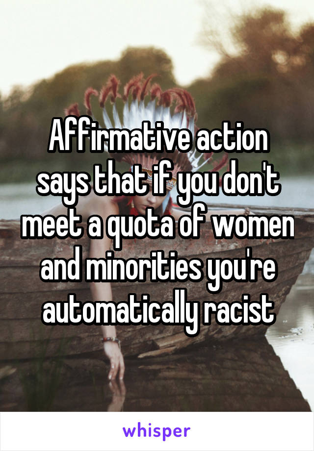 Affirmative action says that if you don't meet a quota of women and minorities you're automatically racist