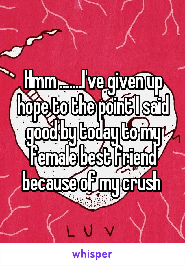 Hmm .......I've given up hope to the point I said good by today to my female best friend because of my crush 