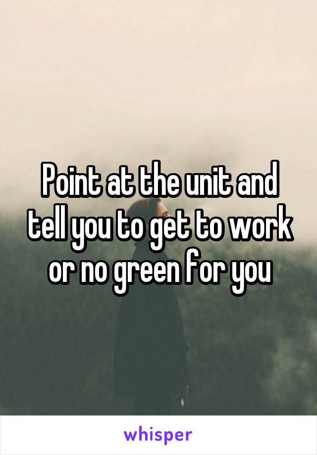 Point at the unit and tell you to get to work or no green for you