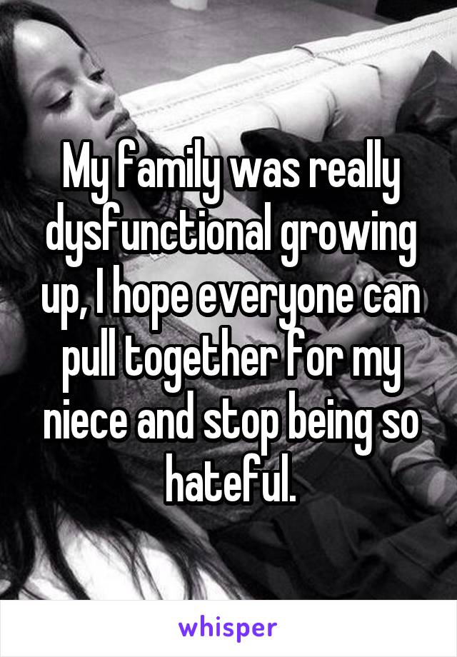 My family was really dysfunctional growing up, I hope everyone can pull together for my niece and stop being so hateful.