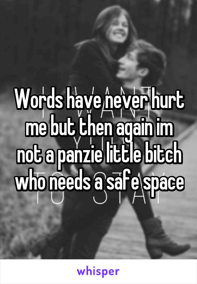 Words have never hurt me but then again im not a panzie little bitch who needs a safe space