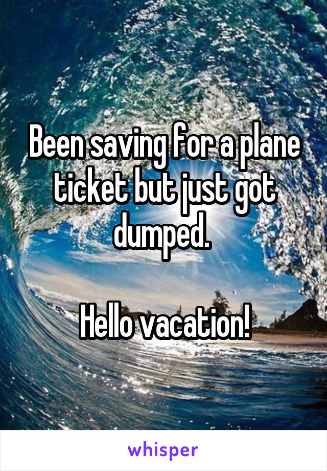 Been saving for a plane ticket but just got dumped. 

Hello vacation!