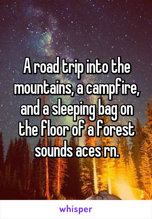 A road trip into the mountains, a campfire, and a sleeping bag on the floor of a forest sounds aces rn.