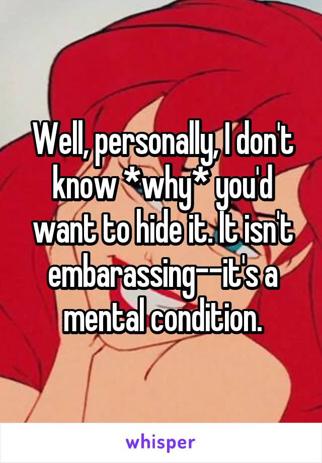 Well, personally, I don't know *why* you'd want to hide it. It isn't embarassing--it's a mental condition.