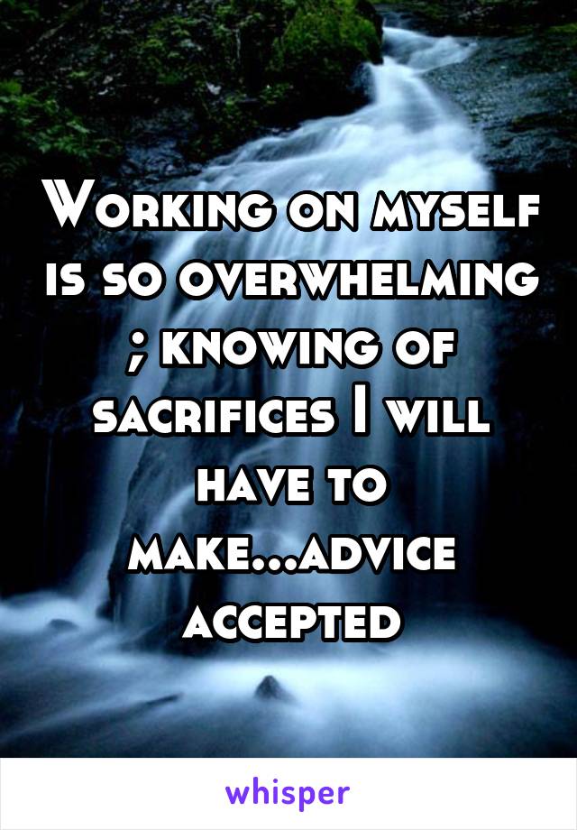 Working on myself is so overwhelming ; knowing of sacrifices I will have to make...advice accepted